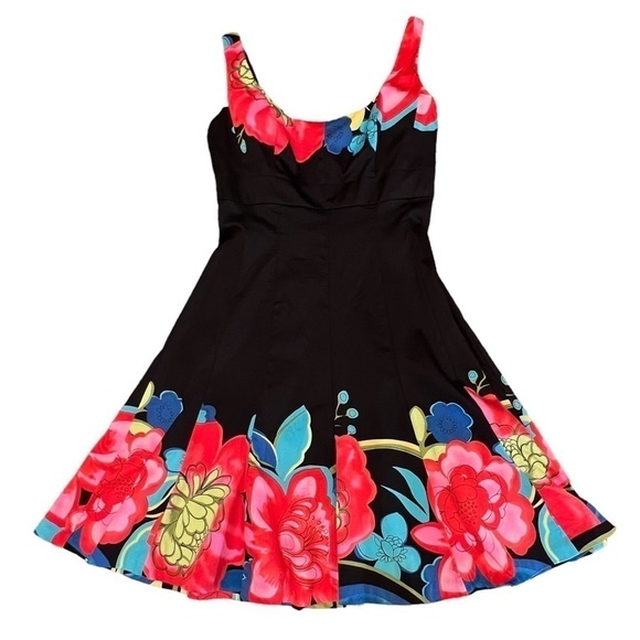 NINE WEST Black Floral Graphic A-Line Party Dress, Sundress, Size 6 - Picture 6 of 16